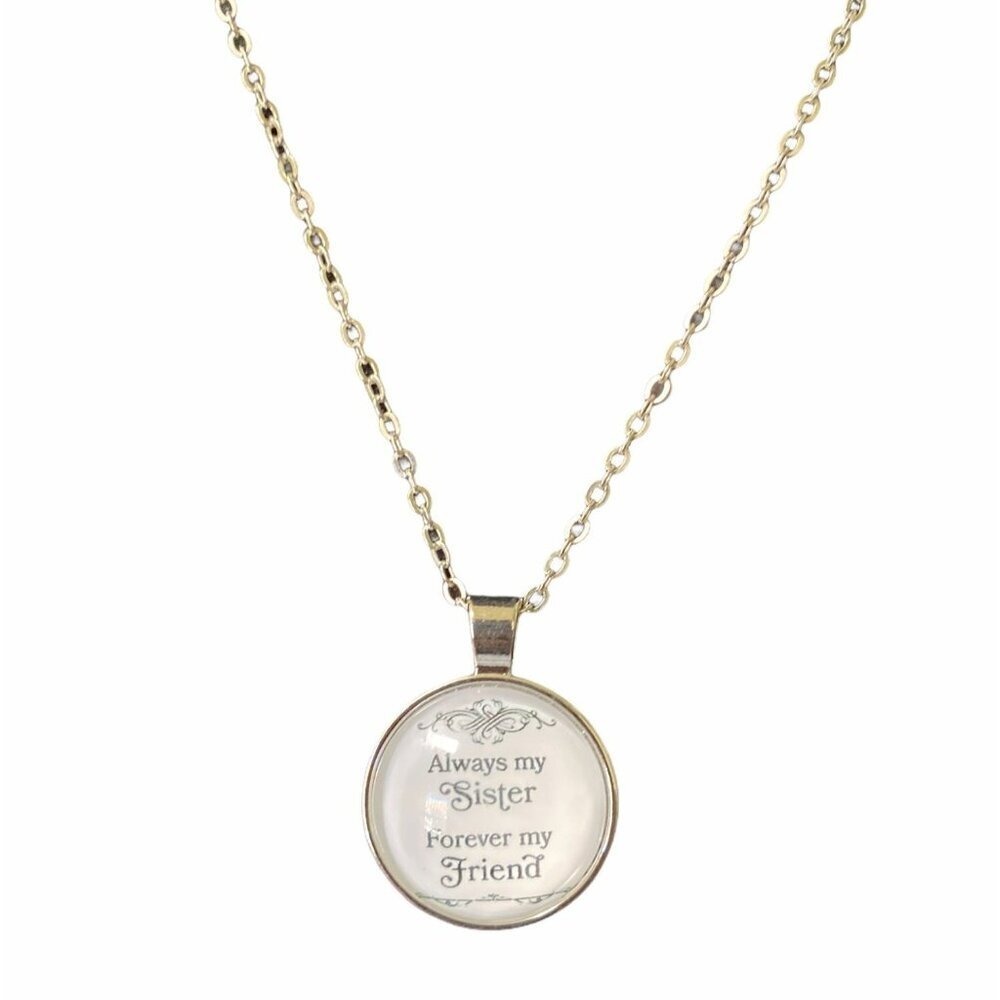 Always My Sister Forever My Friend Pendant Necklace Alloy & Glass Chain‎ 50cm
